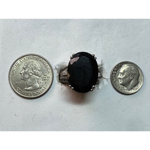 Estate Sterling Silver 925 Ring Size 6, Large Oval Black Stone, 10.9g - Picture 6 of 8